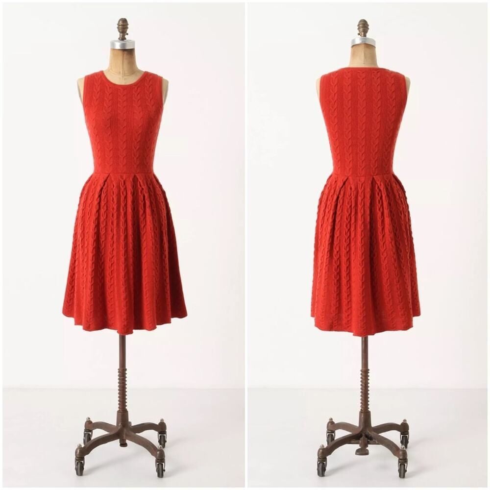 Anthropologie Far Away From Close Knit Flared & Cabled Sweater Dress